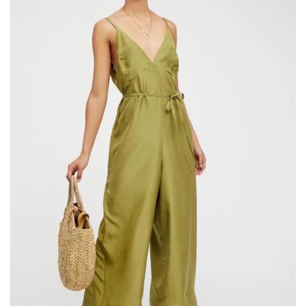 Free People Green Saffron Silk Jumpsuit.